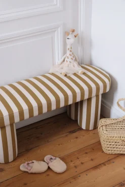 Banc enfant rayé caramel écru