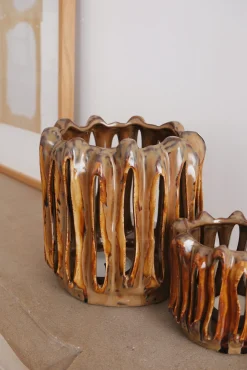 Bougeoir céramique brun