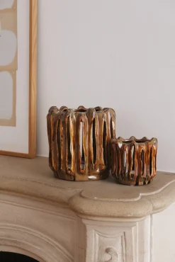 Bougeoir céramique brun