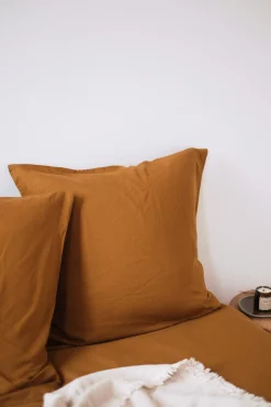 Paire de taies d’oreiller en coton satin Ocre
