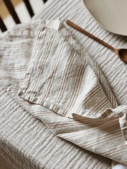 Serviette de table en lin rayure noisette