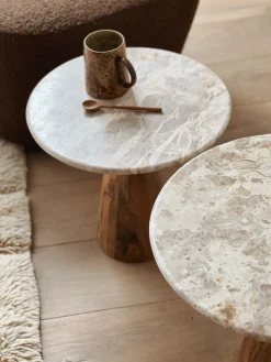 Table d’appoint ronde en bois et marbre