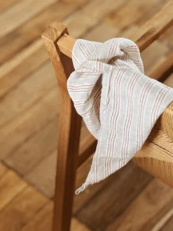 Torchon en lin rayé noisette